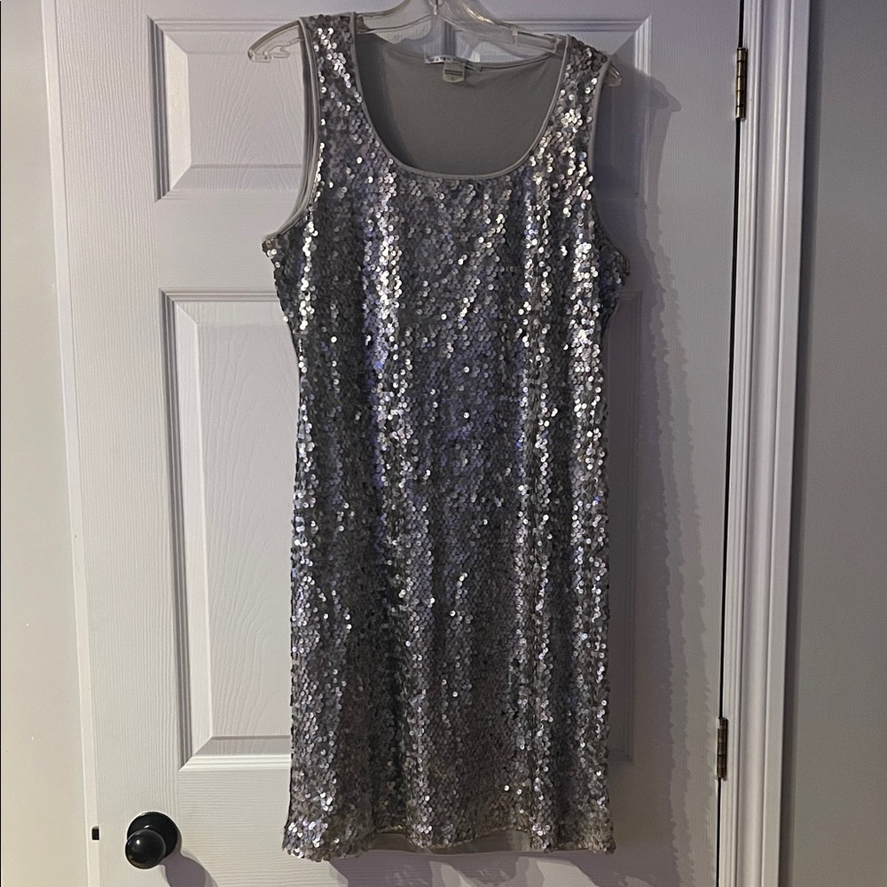 Peter Nygard Shimmering Silver Sequin Mini Dress